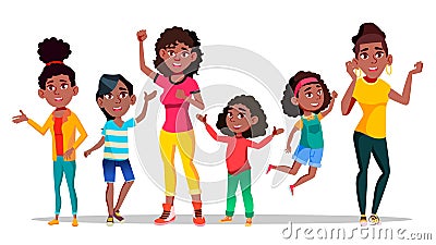 Afro Character Woman Different Age Jumping Vector Vector Illustration