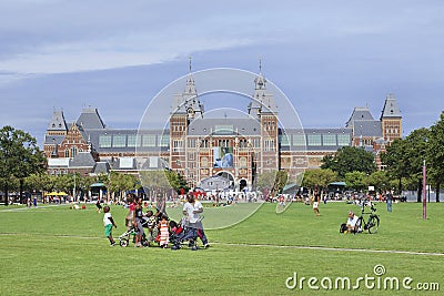 Afro family at Museum Square, Amsterdam, netherlands. Editorial Stock Photo