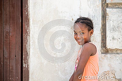 Afro Girl. Portrait of a young shy cuban girl. Editorial Stock Photo