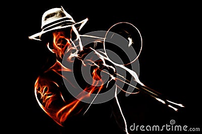 Afro Man Playing Trombone Stock Photo