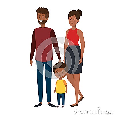 afro parents couple with son characters Cartoon Illustration