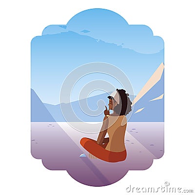 afro woman contemplating horizon in snowscape scene Cartoon Illustration