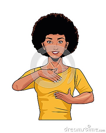 Afro woman doing breast self exam pop art style Vector Illustration