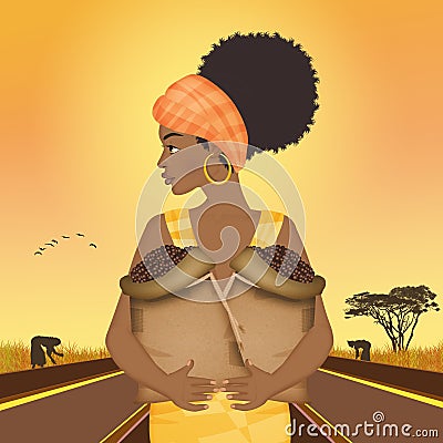 Afro woman grows coffee Stock Photo