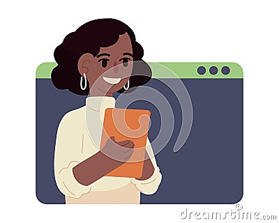 afro woman working online Vector Illustration