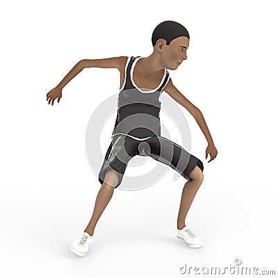 Afro young boy is crouch walking 3d modelling Stock Photo