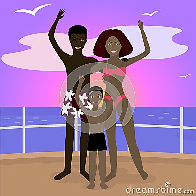 Afroamerican family on the board Vector Illustration