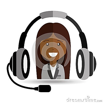 Afroamerican girl headphones for support Vector Illustration