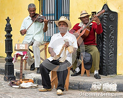 Afrocuban street musicians playing traditional music in Havana Editorial Stock Photo
