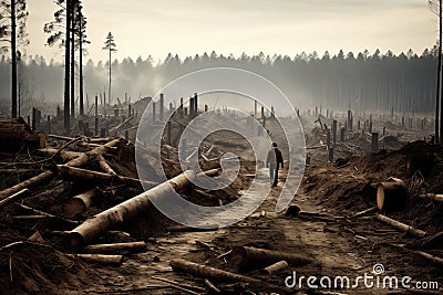 Aftermath of Deforestation: Barren Landscape in a Once-Forested Area Stock Photo