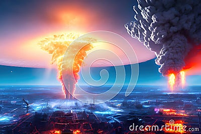 aftermath of a nuclear explosion which causes end of current human race by AI Generated Stock Photo