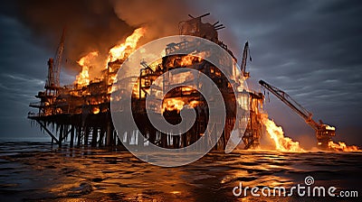 aftermath oil rig on fire Cartoon Illustration