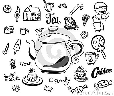Afternoon Tea and Breakfast Doodles Vector Illustration
