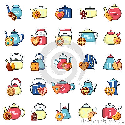 Afternoon tea icons set, cartoon style Vector Illustration