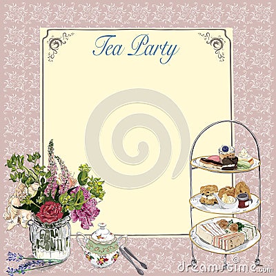 Afternoon tea party invitation, vector file square format Vector Illustration
