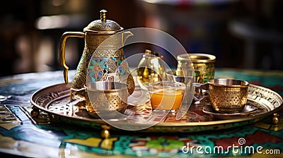 afternoon traditional tea drink moroccan Cartoon Illustration