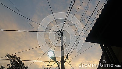 Afternoon view with unorganized power cable Stock Photo