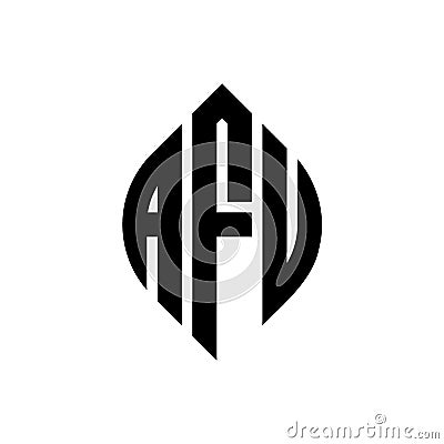 AFU circle letter logo design with circle and ellipse shape. AFU ellipse letters with typographic style. The three initials form a Vector Illustration