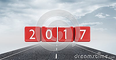 2017 against a composite image 3D of asphalt road Stock Photo