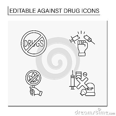 Against drug line icons set Vector Illustration