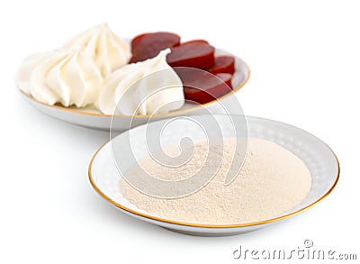 Agar-agar powder on a white plate Stock Photo
