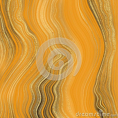 Agate marble texture with golden and black veins. Beige and orange colored onyx slice background Cartoon Illustration