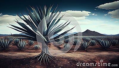 Agave Field in South America. Raw materials for the production of tequila and cosmetics Stock Photo