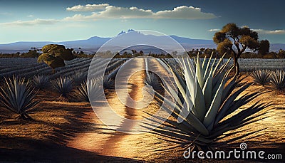 Agave Field in South America. Raw materials for the production of tequila and cosmetics Stock Photo