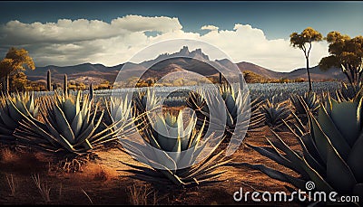 Agave Field in South America. Raw materials for the production of tequila and cosmetics Stock Photo