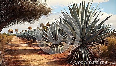 Agave Field in South America. Raw materials for the production of tequila and cosmetics Stock Photo