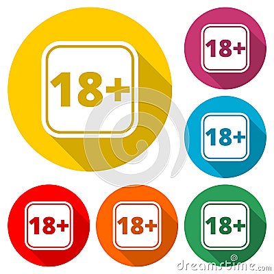 18+ age restriction sign, Vector eighteen icon with long shadow Vector Illustration