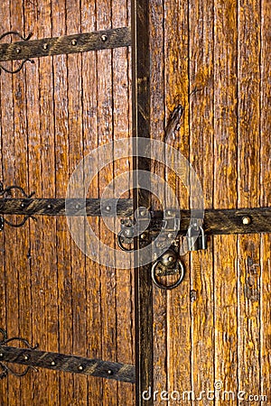 Aged antique decorated wooden door Stock Photo