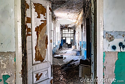 Aged corridor of old asylum Stock Photo