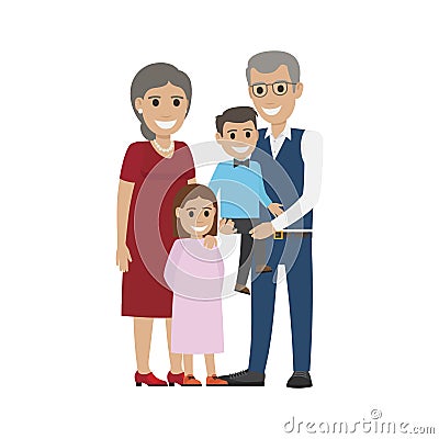Aged Couple, Grandson with Granddaughter Isolated Vector Illustration