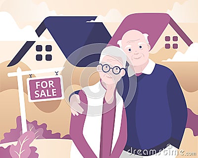 Aged couple selling house Vector Illustration