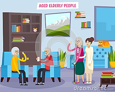 Aged Elderly People Orthogonal Composition Vector Illustration