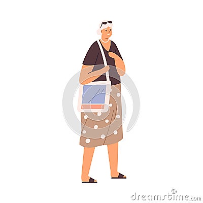 Aged gray-haired woman walking. Happy senior female strolling. Modern elderly person in casual summer clothes. Old Vector Illustration