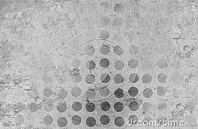 Aged grunge, scratched gray metal texture with circles. Old iron background Stock Photo
