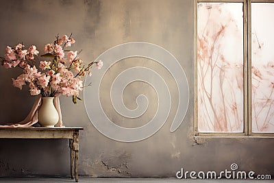 aged interior wall with window for background Stock Photo