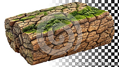 Aged log segment covered with green moss, detailed bark texture png transparent image Generative AI Stock Photo