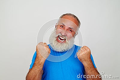 Aged man gesturing nervousness isolated on white Stock Photo