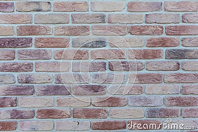 Aged Old Red White Gray Brick Wall Texture Destroyed Concrete Horizontal Background. Shabby Urban Messy Brickwall Structure. Stone Stock Photo