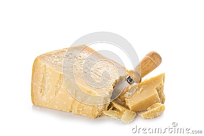 Parmesan cheese or parmigiano reggiano isolated on white background Stock Photo