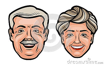 Aged people. Happy grandfather and grandmother. Cartoon vector illustration Vector Illustration