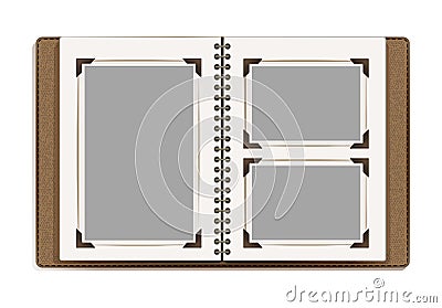 Aged photo album pages with retro photo frames Vector Illustration