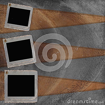 Aged photo frames attach to wood background Stock Photo