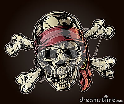 Pirate Skull with Bandana Vector Illustration