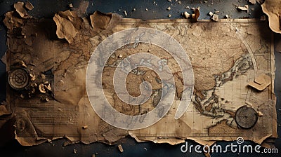 Vintage Map with Burnt Edges on a Textured Background. Stock Photo