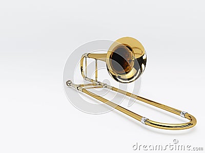 Aged trombone on white background 3D rendering Stock Photo