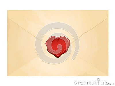 Aged vintage envelope with blank heart wax seal Vector Illustration
